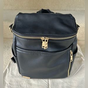 Azaria La Mere Petite Diaper Bag in pebbled black leather with gold hardware